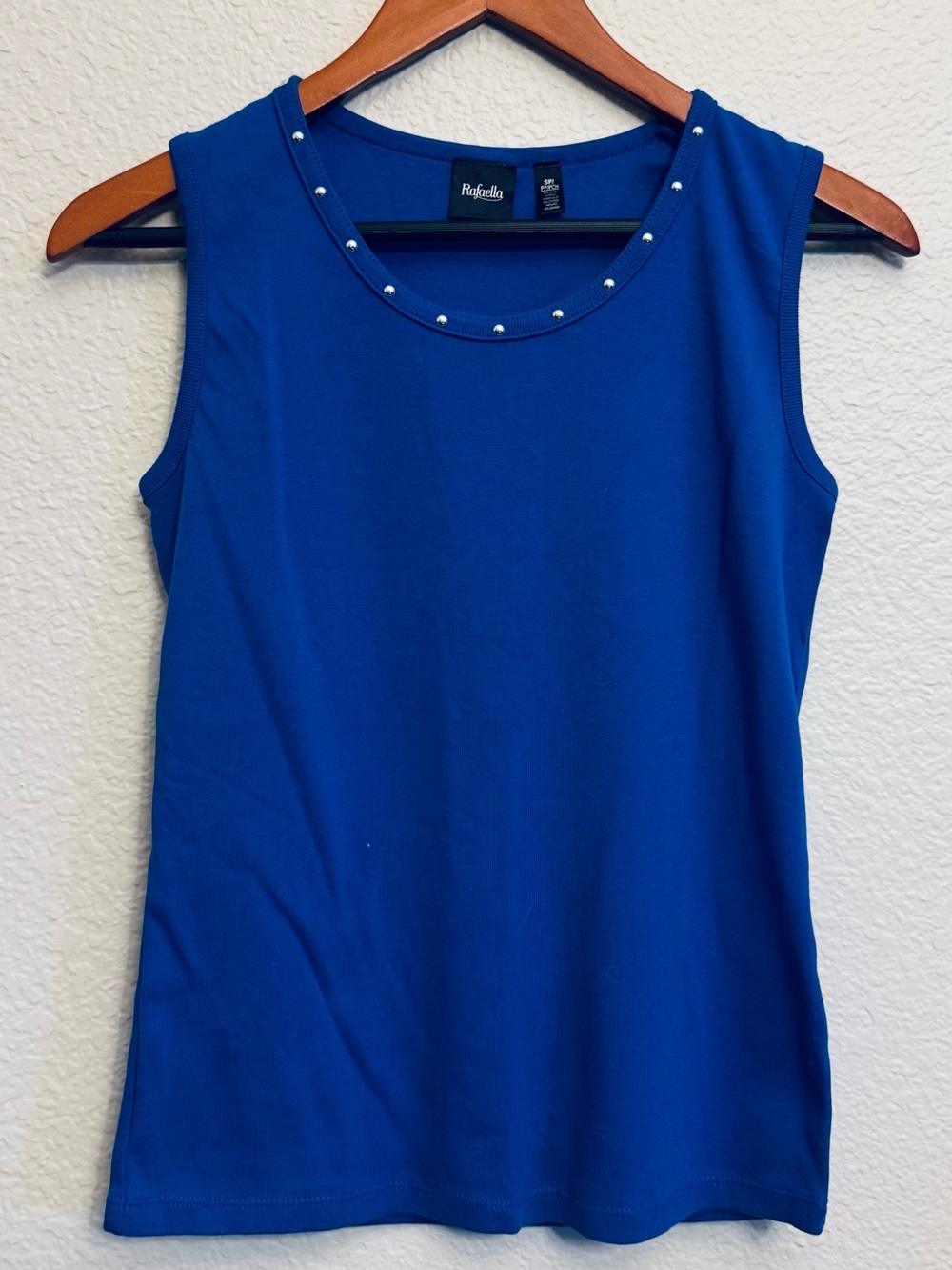 Rafaella Blue Silver Stud Neck Sleeveless Top S